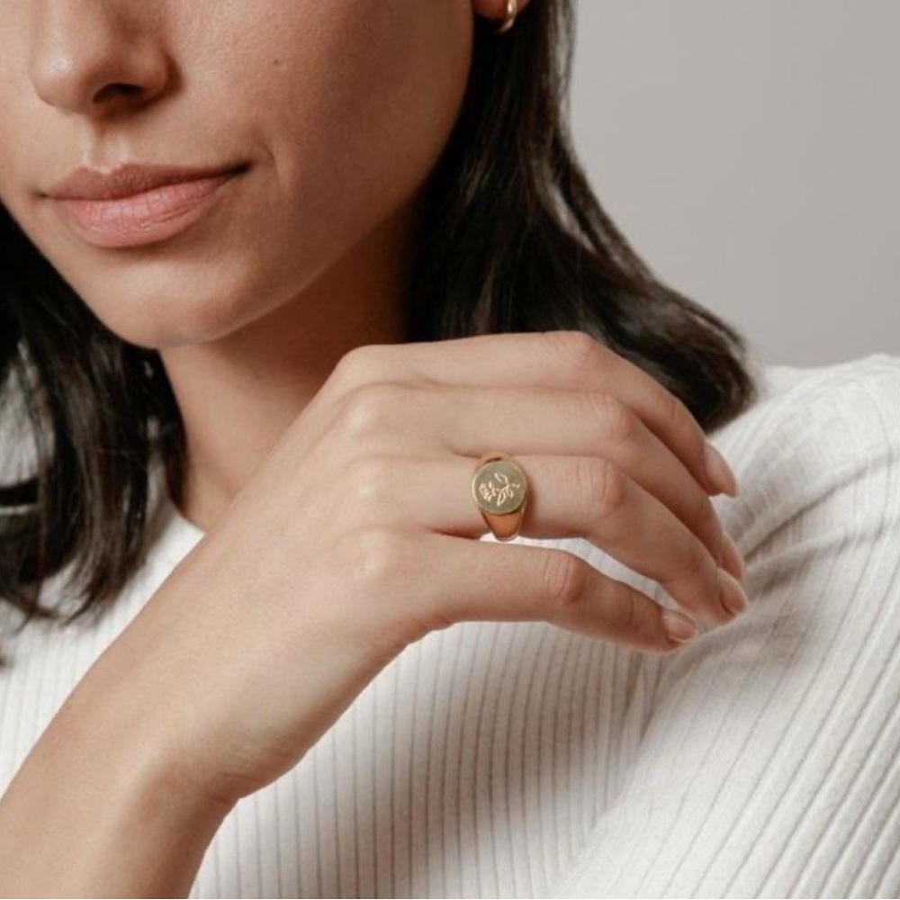 Rose Signet Ring, 14K Gold plated, Size 7